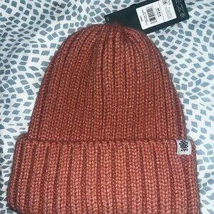 Thick Ribbed Fold-Up Beanie by Alpine in a Deep Salmon/Light Rust Color, BN